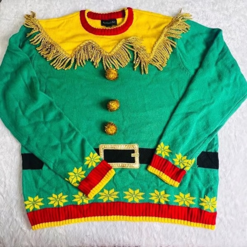 Holiday Elf Green and Yellow Sweater